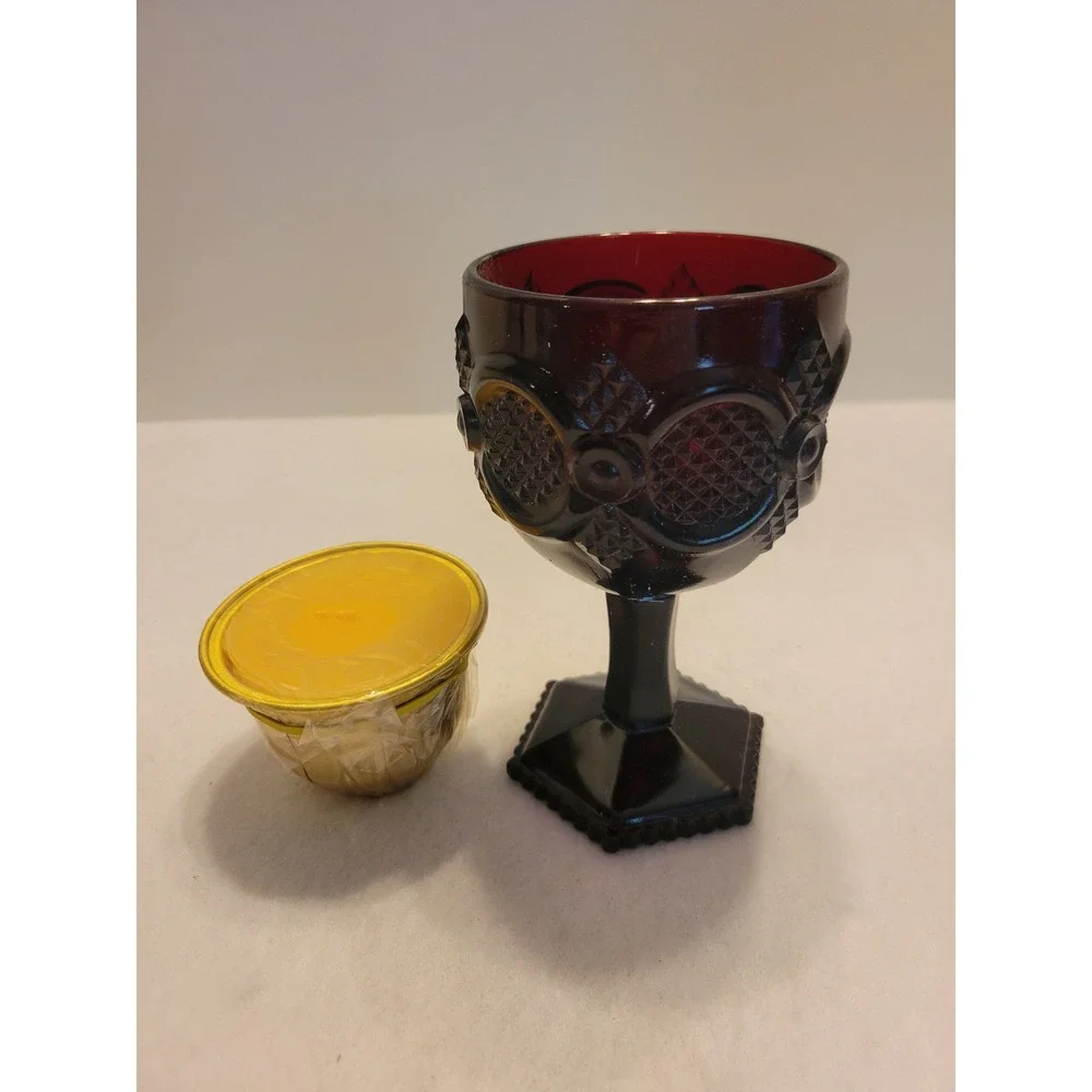 Avon 1876 Cape Cod Water Goblet Candle Holder Vintage Ruby Red Glass Victorian